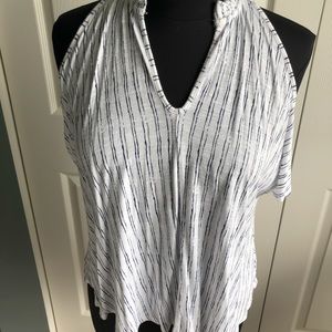 Lila Rose brand cold shoulder navy striped top